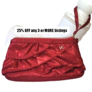 Victoria's Secret Wristlet Ruffle Shimmer Red Handbag Purse Metallic Sparkle